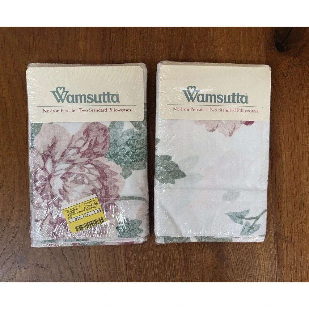 4 Vintage Wamsutta Pillowcases Standard Pink Green Floral No-Iron NEW 180 TC